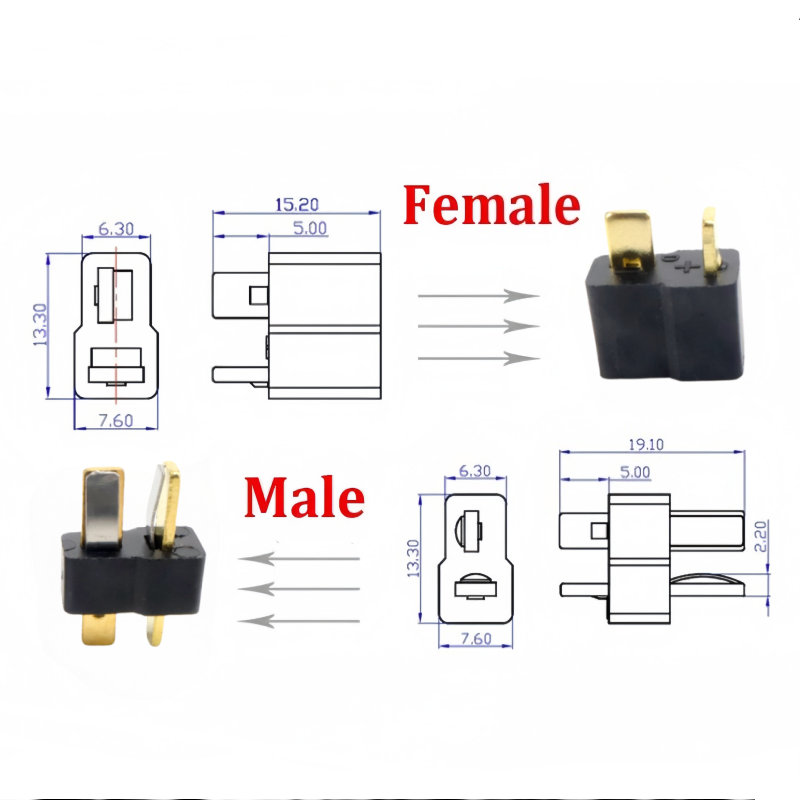 T Plug Male Female Connectors  - đánh giá và giá Drone Rc Not Connected