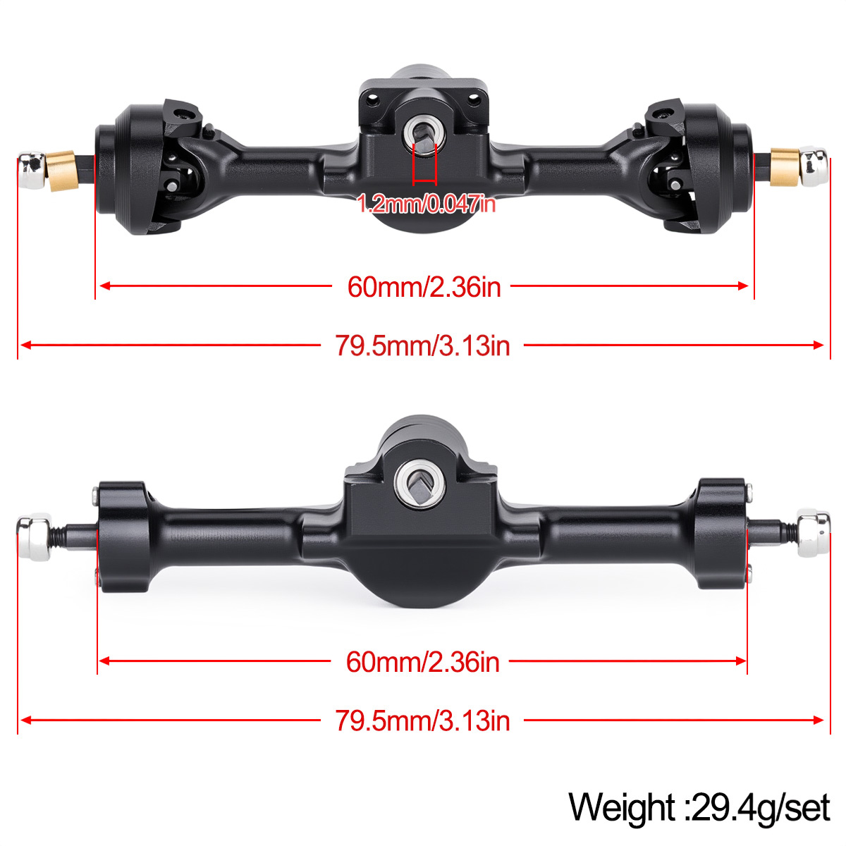 SCX30 1/30 +5mm Aluminum Front - đánh giá và giá Rc Crawler Axle Parts
